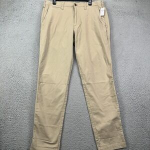 Gap Pants Flannel Lined Chino Mens 36X34 Tan Flat Front Stretch Pocket Slim NEW